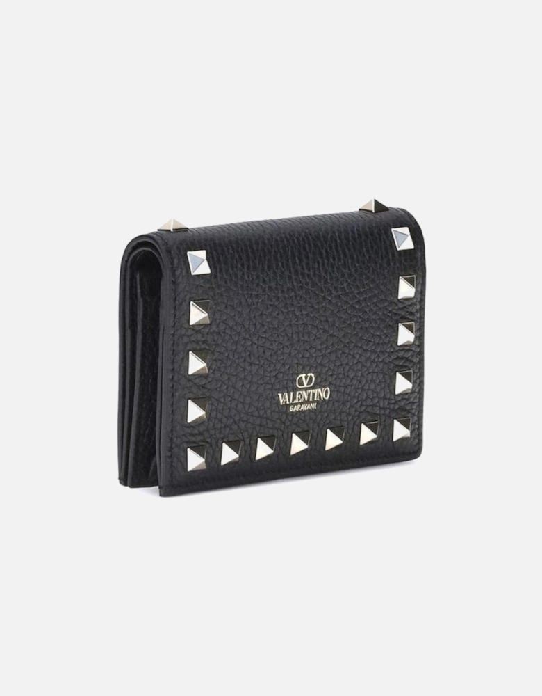 Rockstud Leather Wallet with Card Slots and Coin Purse Women - Black