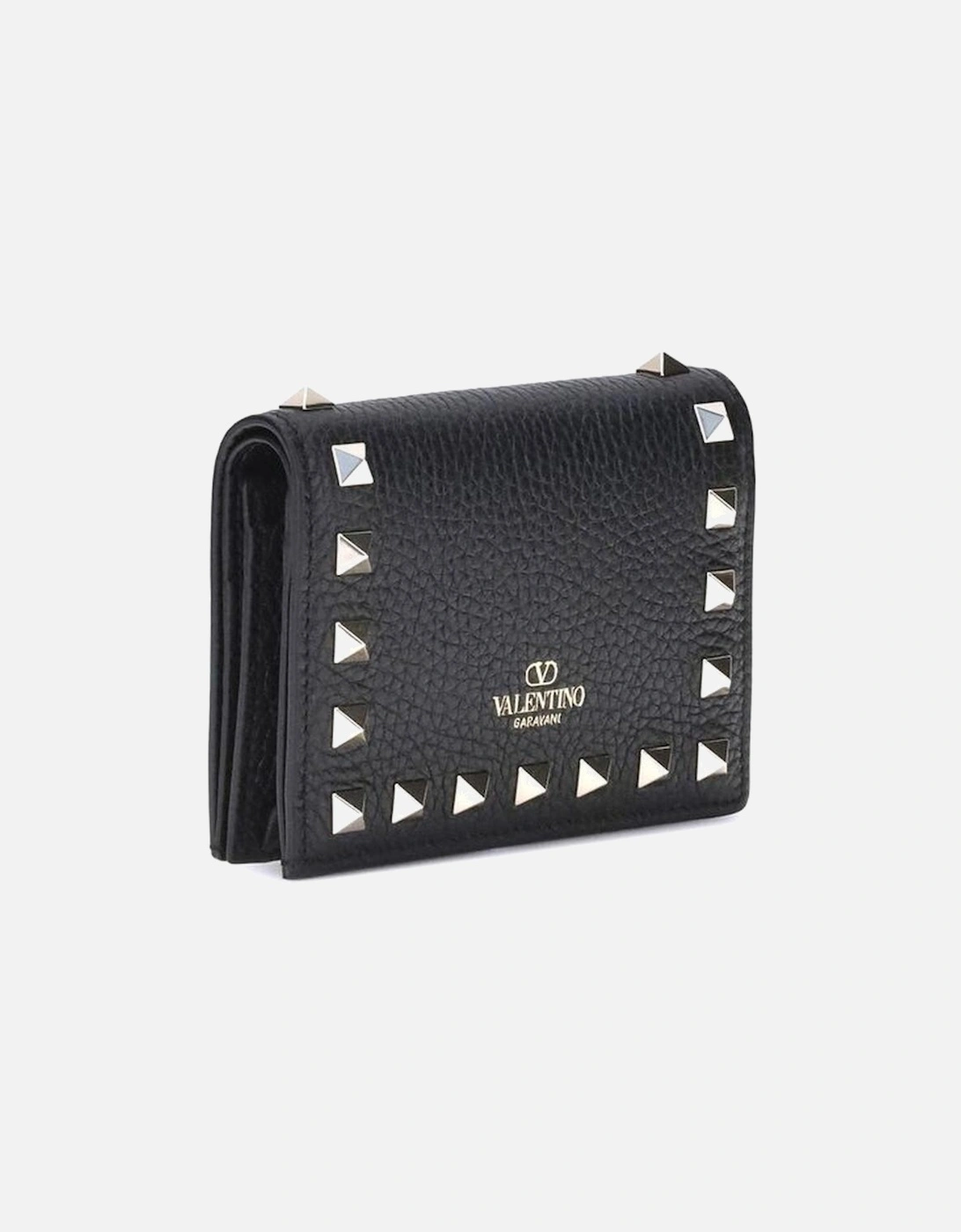 Rockstud Leather Wallet with Card Slots and Coin Purse Women - Black