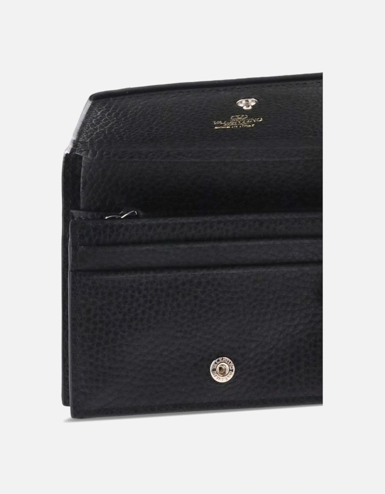 Rockstud Leather Wallet with Card Slots and Coin Purse Women - Black