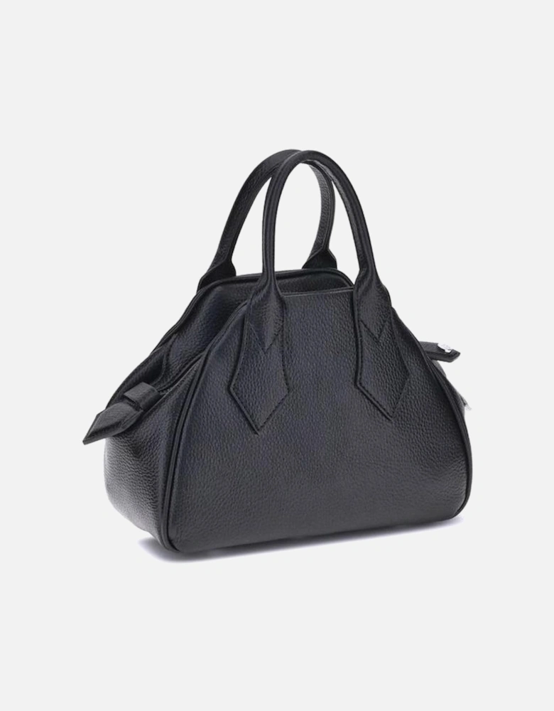 Textured Finish Yasmine Hand Bag with Embossed Metal Orb Women - Black