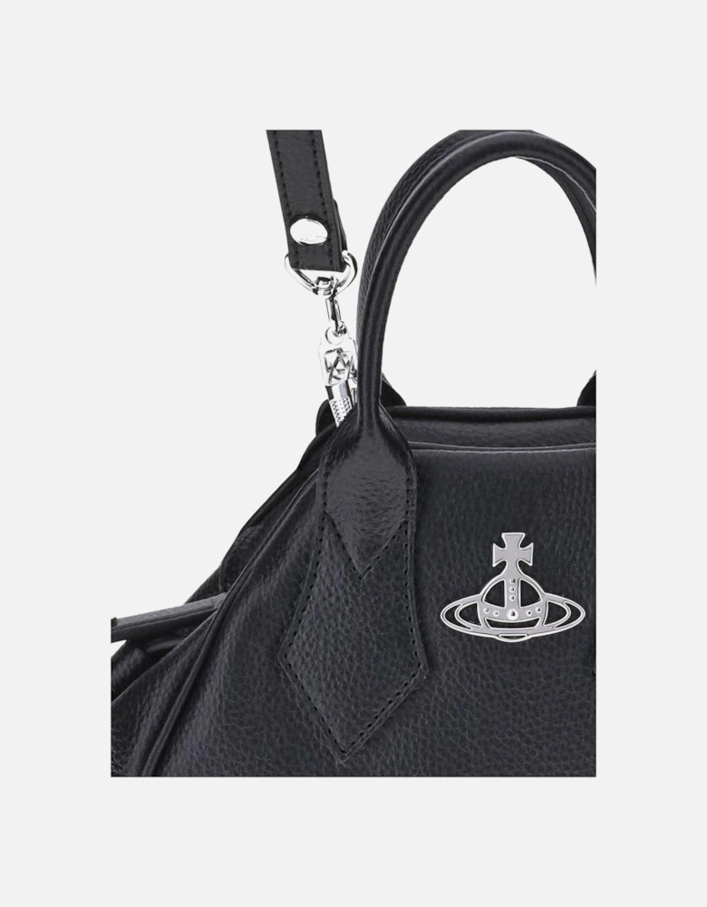 Textured Finish Yasmine Hand Bag with Embossed Metal Orb Women - Black