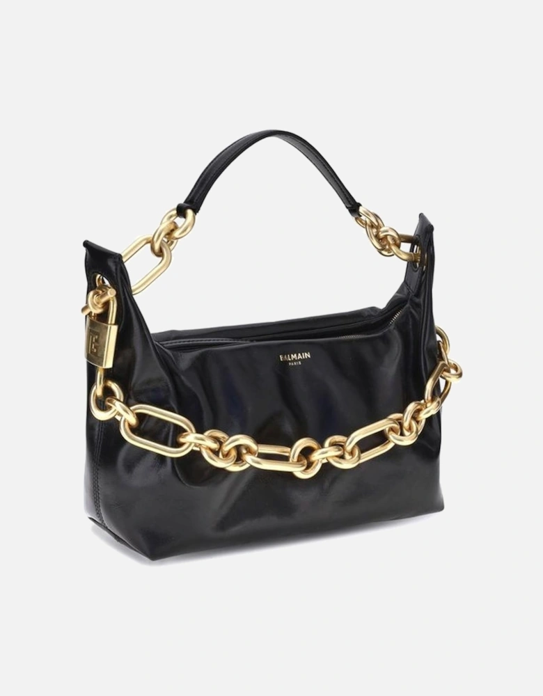 Leather Sync Shoulder Bag with Gold Chain Handle Women - Black