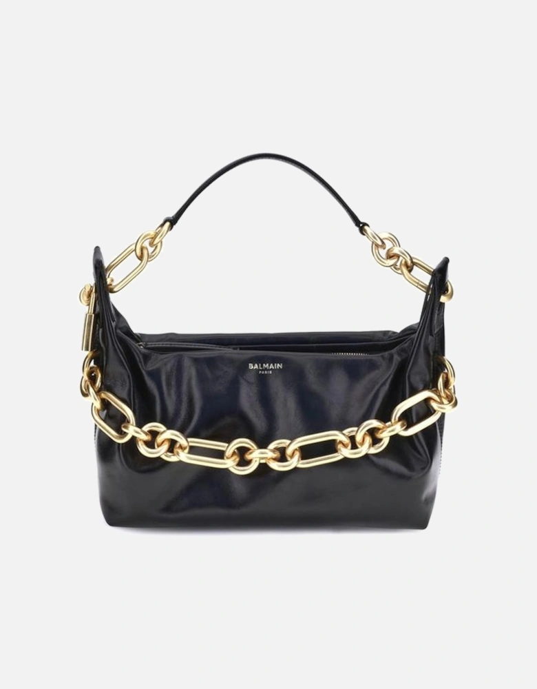Leather Sync Shoulder Bag with Gold Chain Handle Women - Black