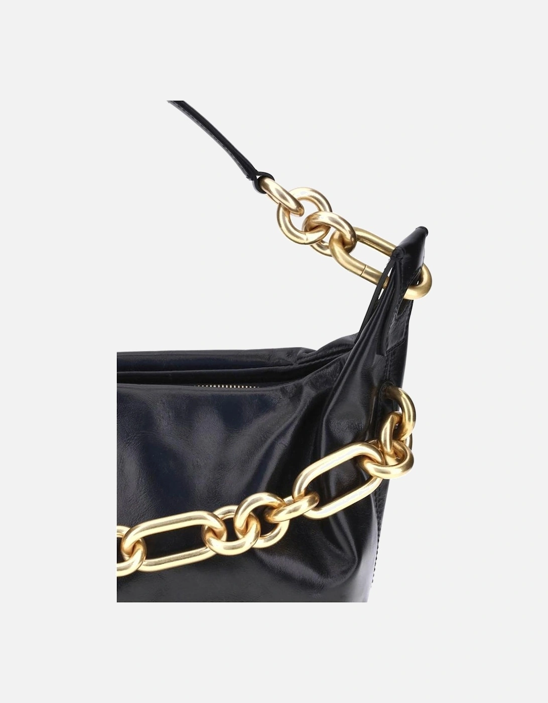 Leather Sync Shoulder Bag with Gold Chain Handle Women - Black