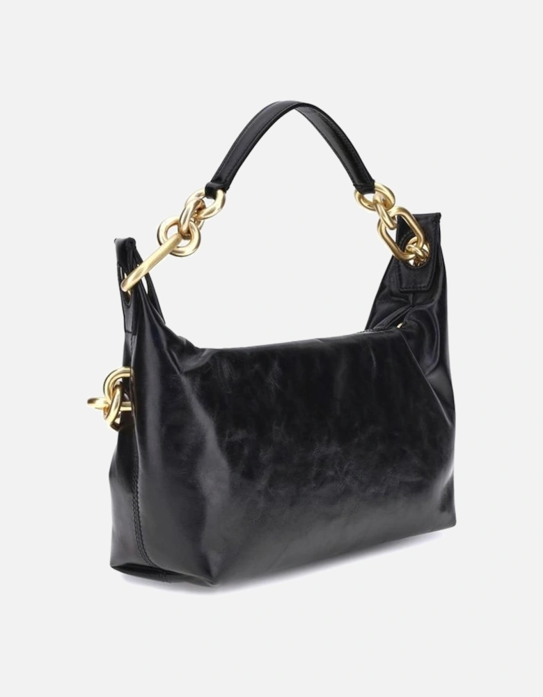 Leather Sync Shoulder Bag with Gold Chain Handle Women - Black