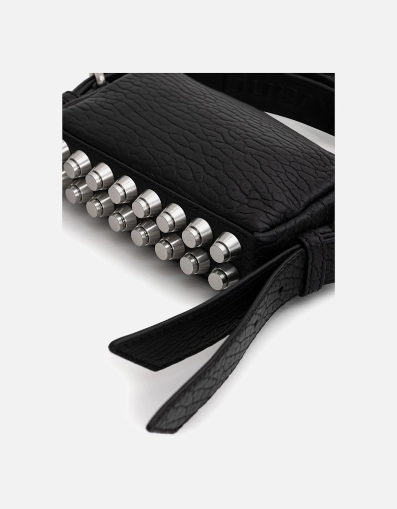Hedgehog Leather Shoulder Bag with Studded Bottom Women - Black