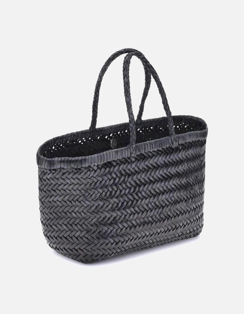 Hand-Woven Leather Handbag with Tubular Handles Women - Black