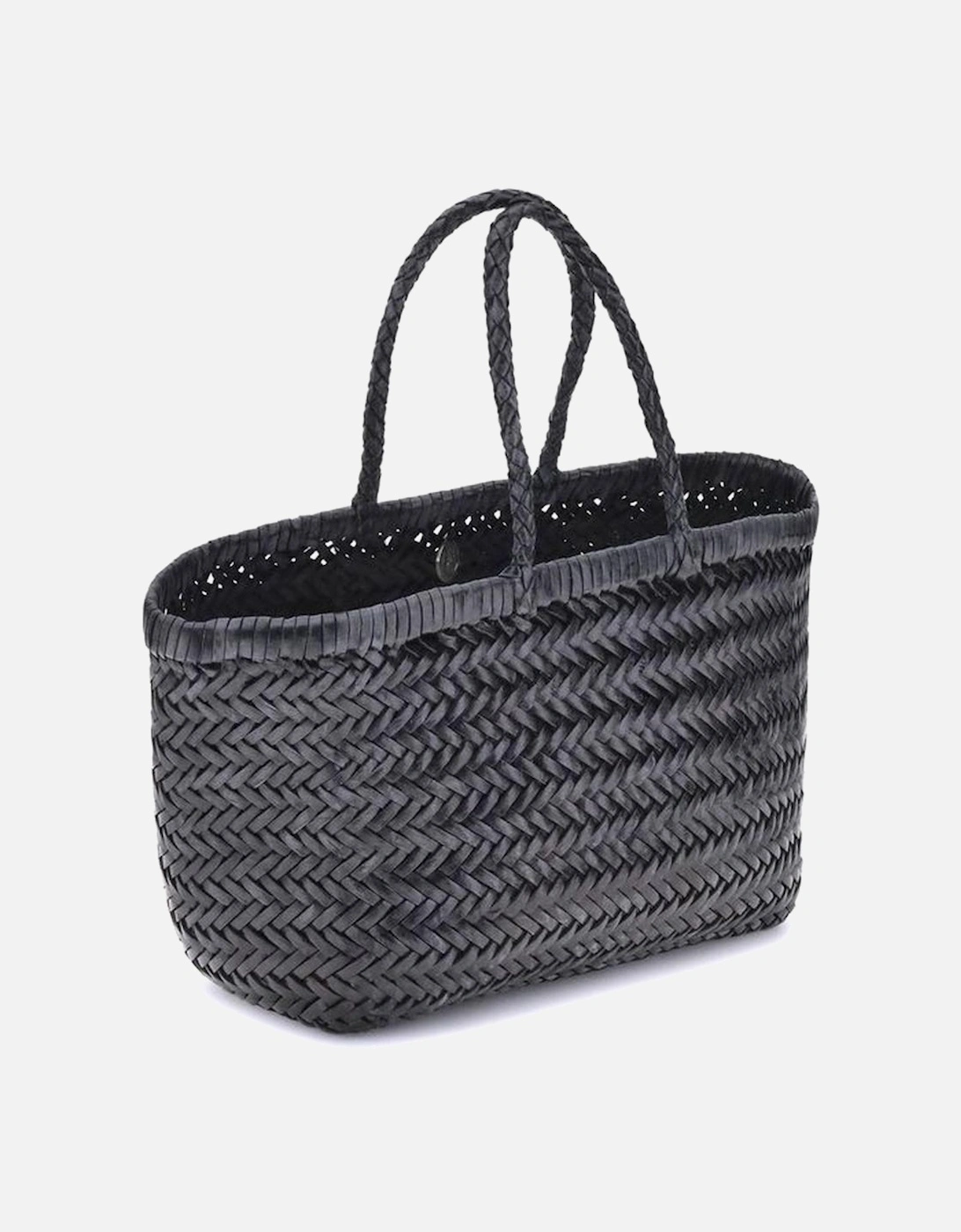 Hand-Woven Leather Handbag with Tubular Handles Women - Black