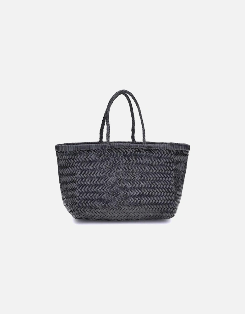 Hand-Woven Leather Handbag with Tubular Handles Women - Black