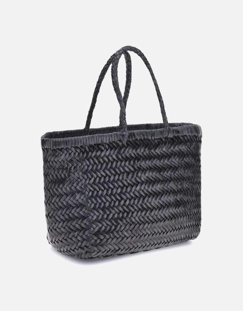 Hand-Woven Leather Handbag with Tubular Handles Women - Black