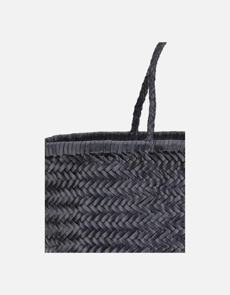 Hand-Woven Leather Handbag with Tubular Handles Women - Black