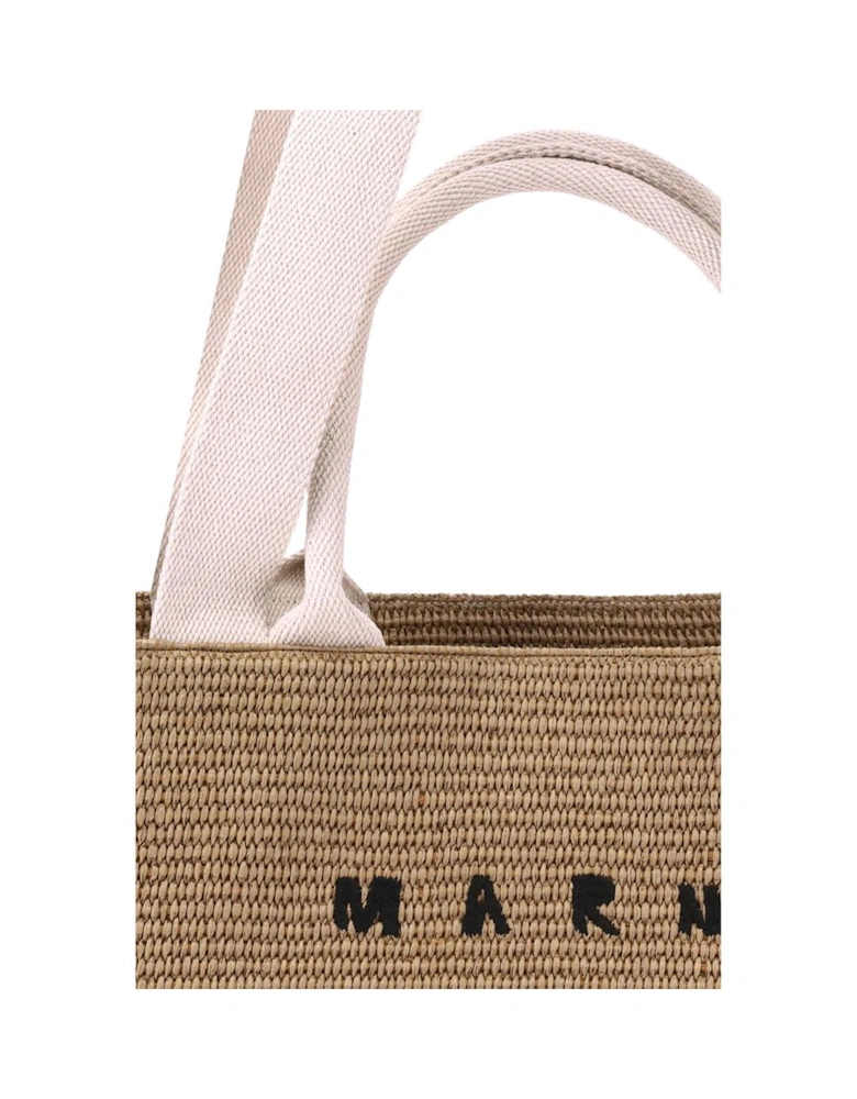 Raffia-Effect Tote Bag with Embroidery Women - Beige Shoulder Bags