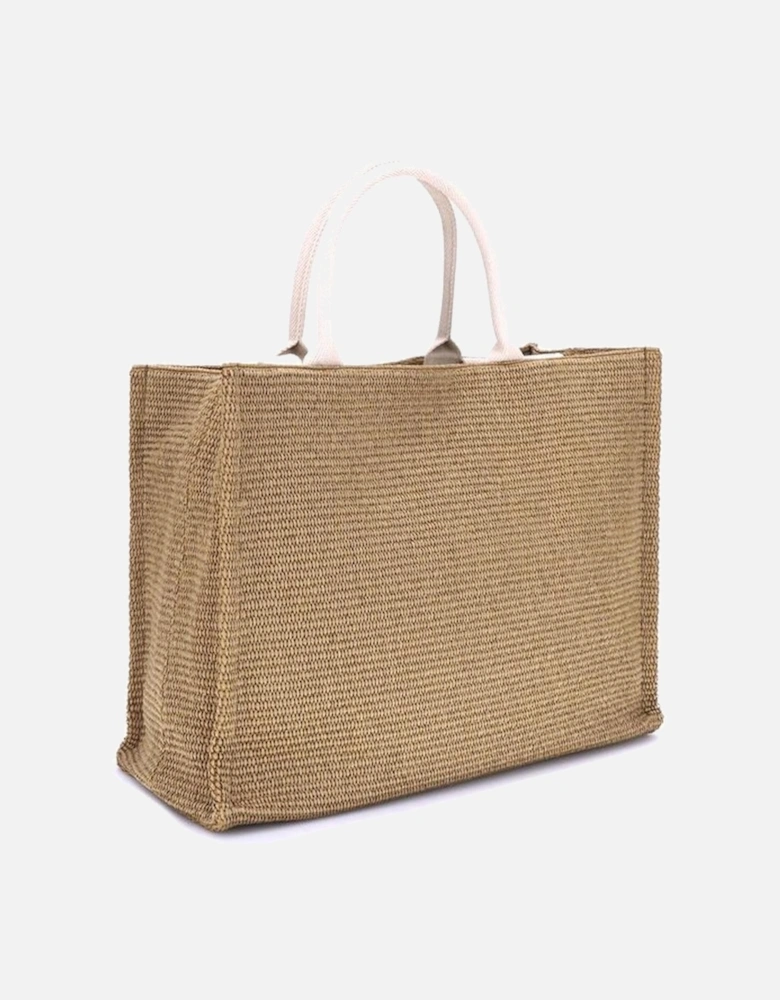 Raffia-Effect Tote Bag with Embroidery Women - Beige Shoulder Bags