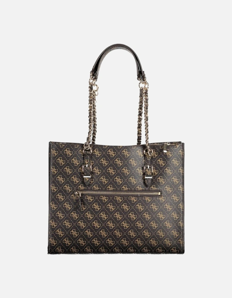Zip Closure Chain Shoulder Bag with Pockets Women - Brown Handbags