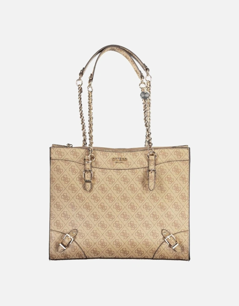 Chain Shoulder Bag with External and Internal Pockets Women - Beige