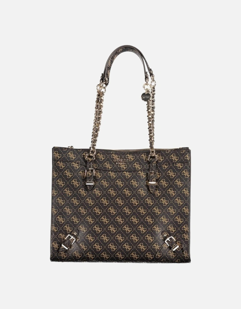 Zip Closure Chain Shoulder Bag with Pockets Women - Brown Handbags