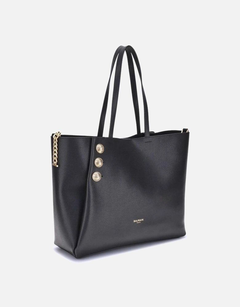 Embleme Leather Tote Bag with Chain Details Women - Black Shoulder