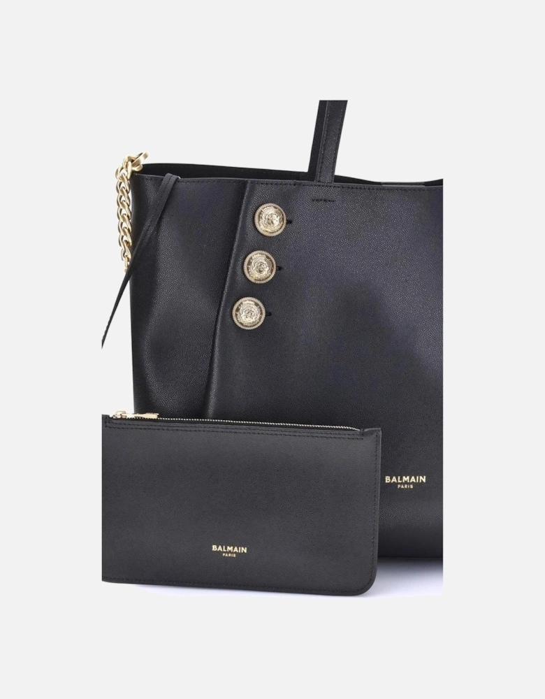 Embleme Leather Tote Bag with Chain Details Women - Black Shoulder