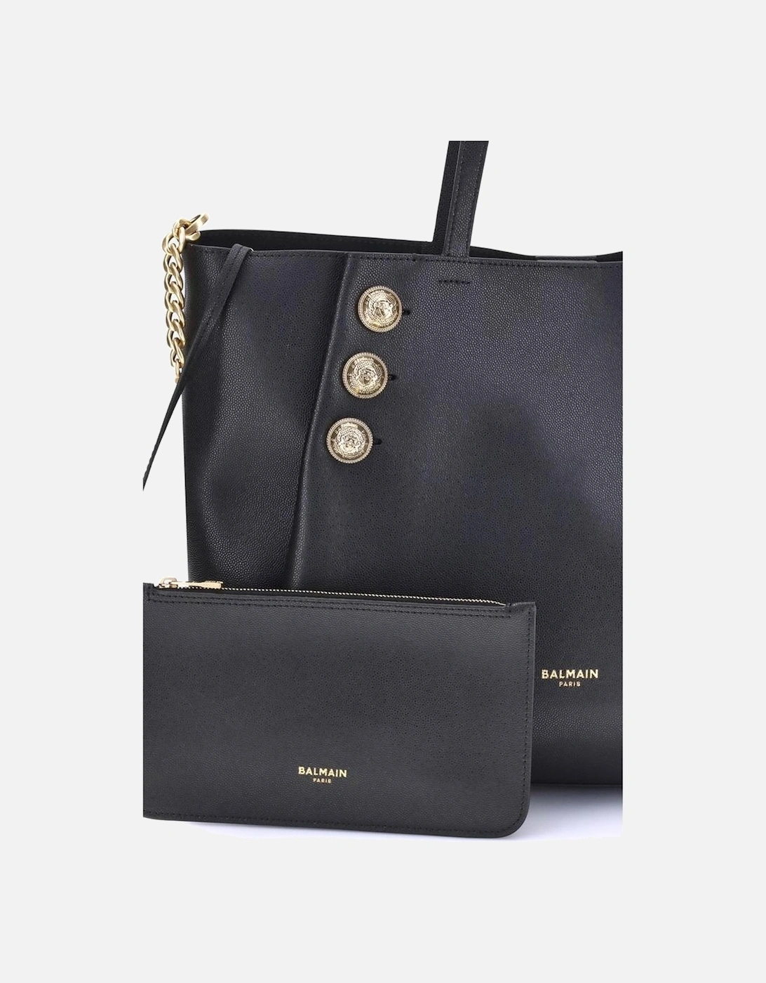 Embleme Leather Tote Bag with Chain Details Women - Black Shoulder