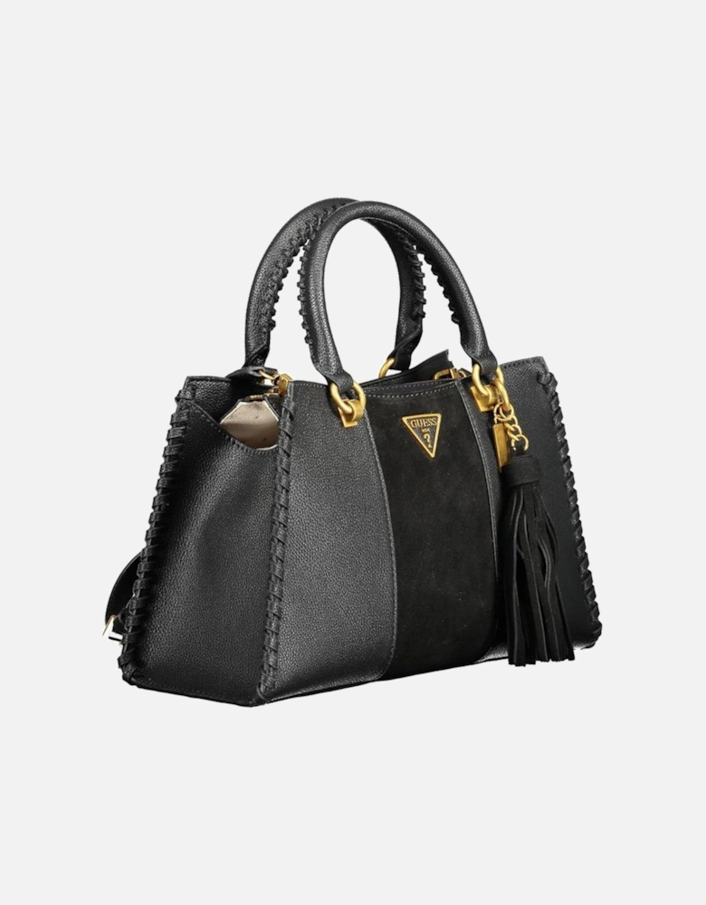 Leather Handbag with Adjustable Shoulder Strap Women - Black
