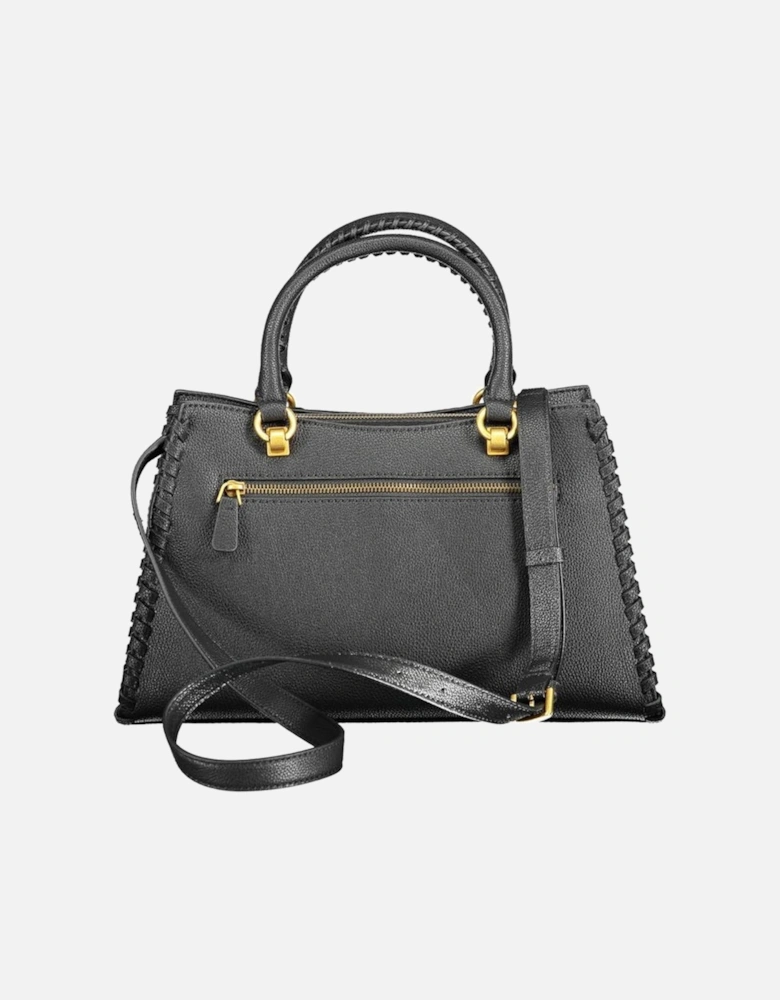 Leather Handbag with Adjustable Shoulder Strap Women - Black
