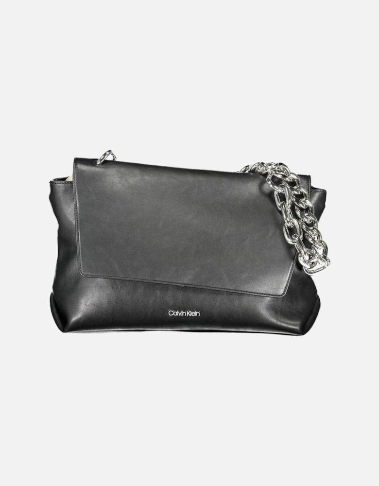 Chain Shoulder Bag with Logo and Pockets Women - Black Handbags