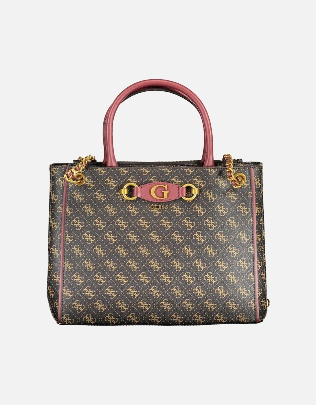 Structured Leather Tote with Chain Handles Women - Brown Handbags, 4 of 3
