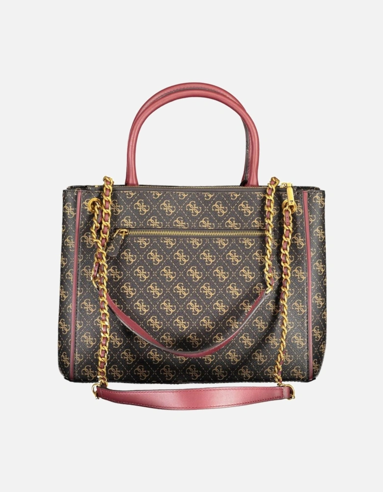 Structured Leather Tote with Chain Handles Women - Brown Handbags
