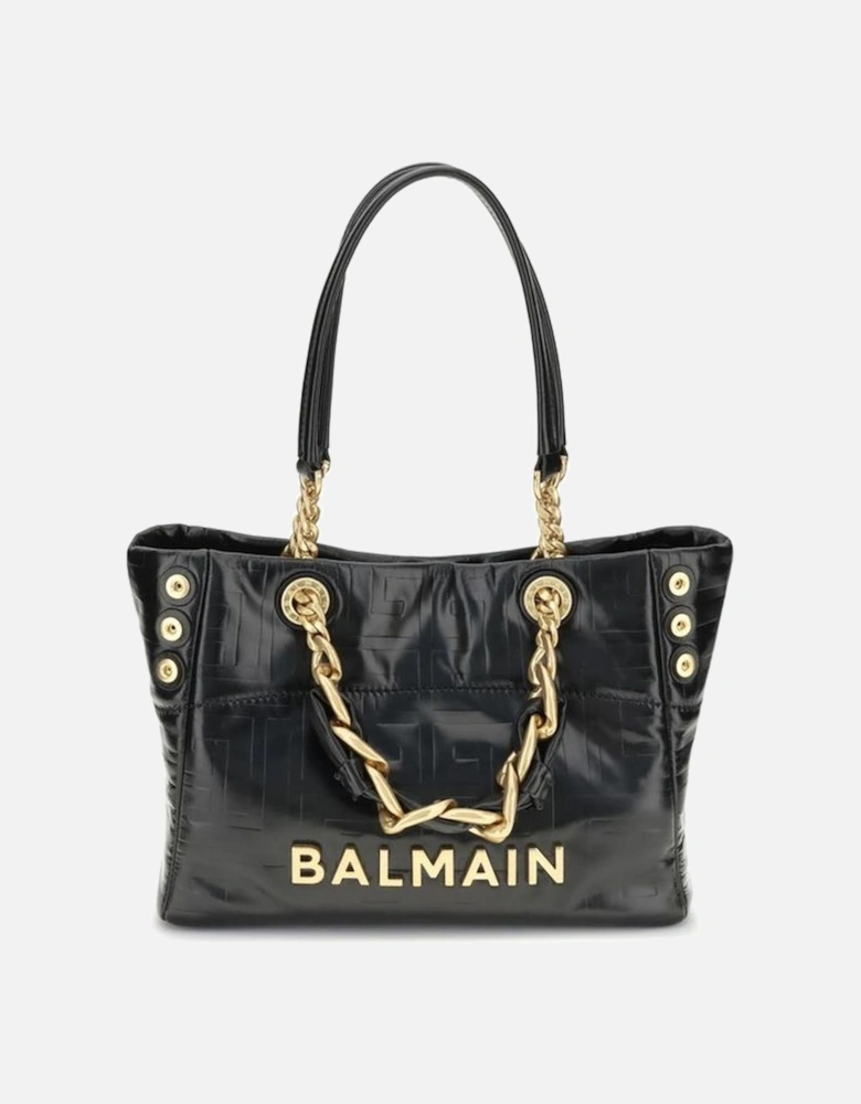 Cracked-Effect Leather Small Tote Bag with Chain Handles Women - Black
