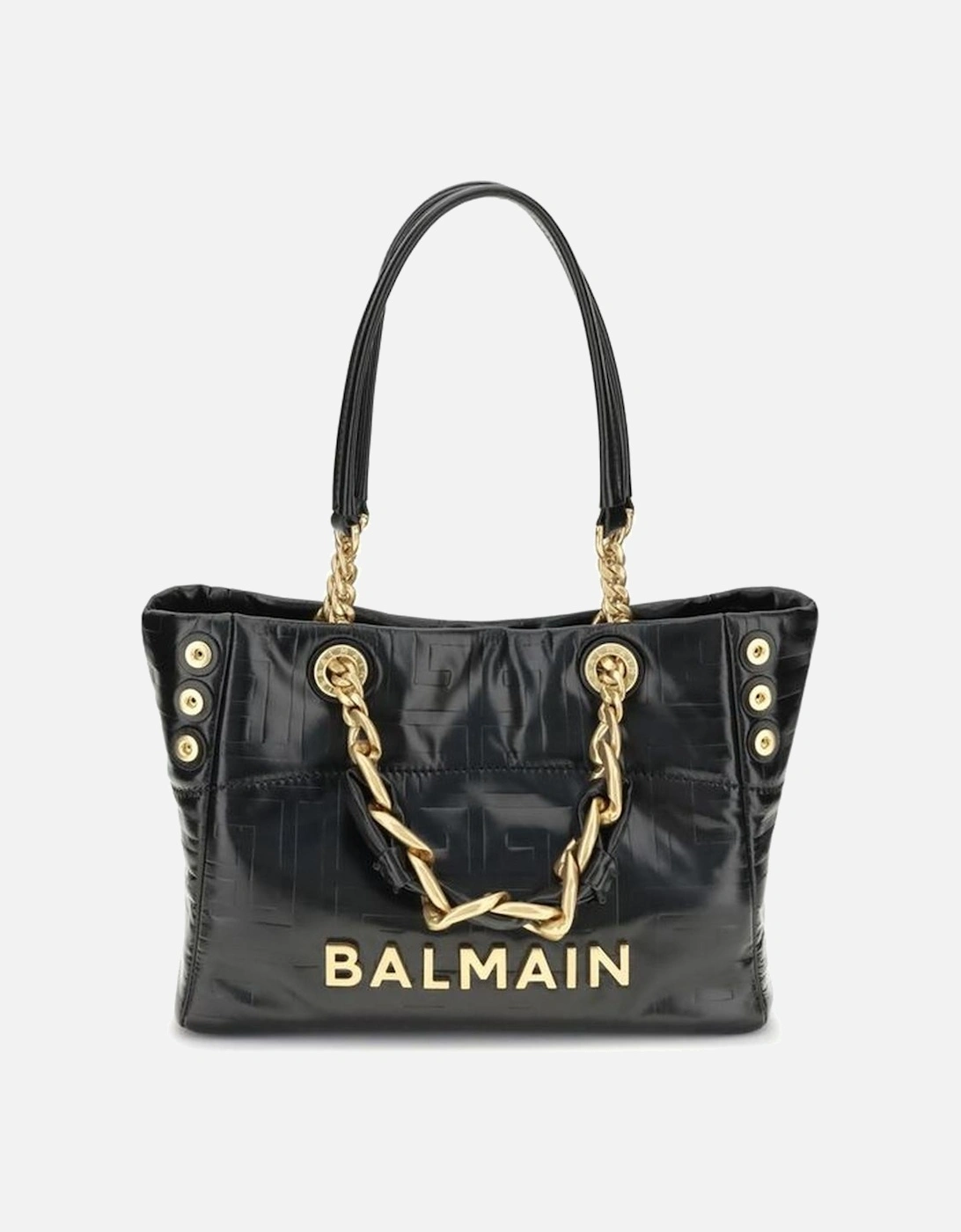 Cracked-Effect Leather Small Tote Bag with Chain Handles Women - Black, 5 of 4