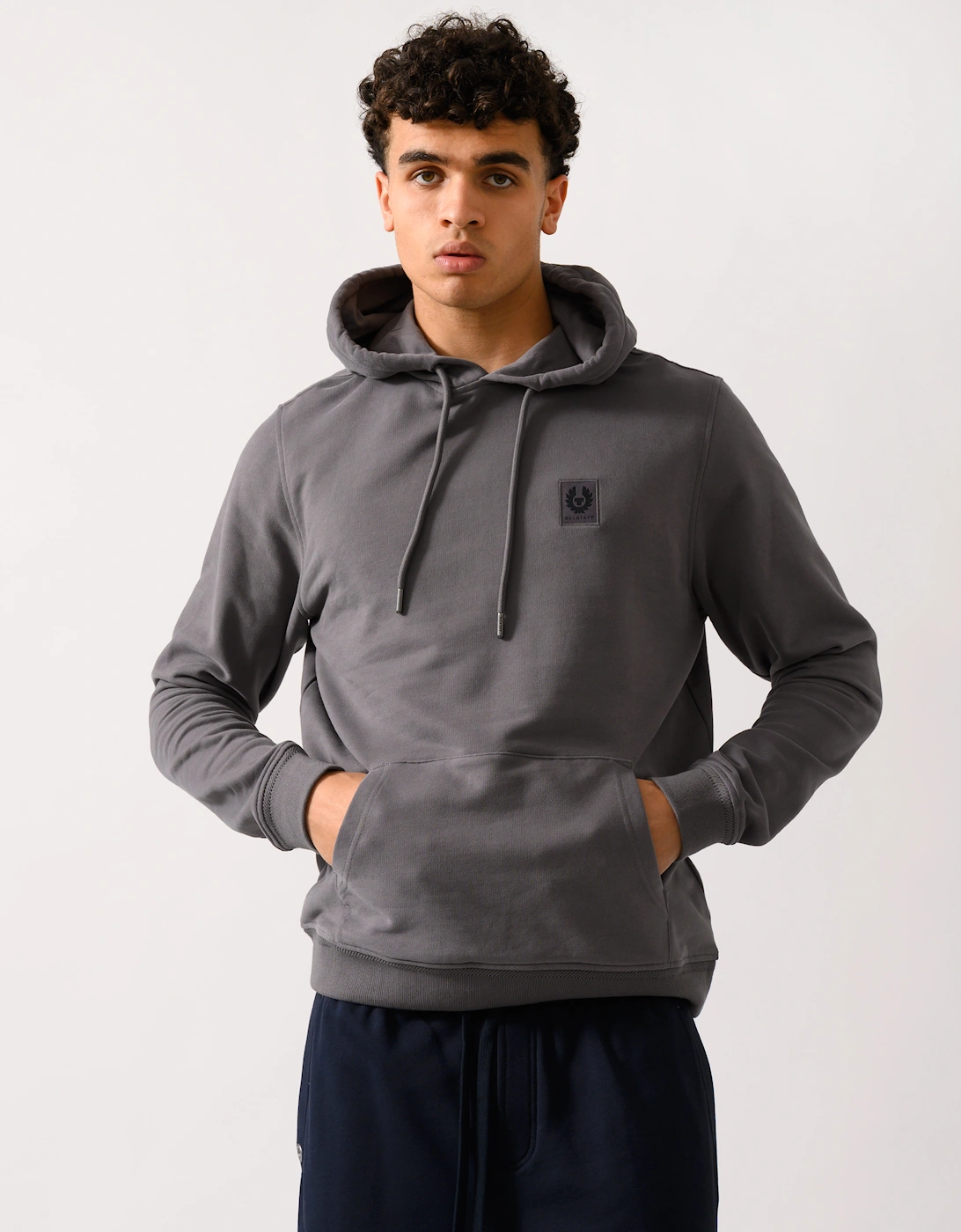 Mens Pullover Logo Patch Hoodie - Tornado Grey, 2 of 1