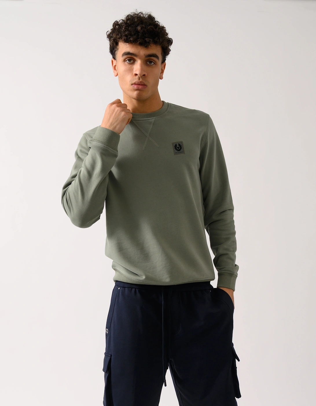 Mens Crew Neck Sweatshirt With Logo Patch - Sage Green, 2 of 1