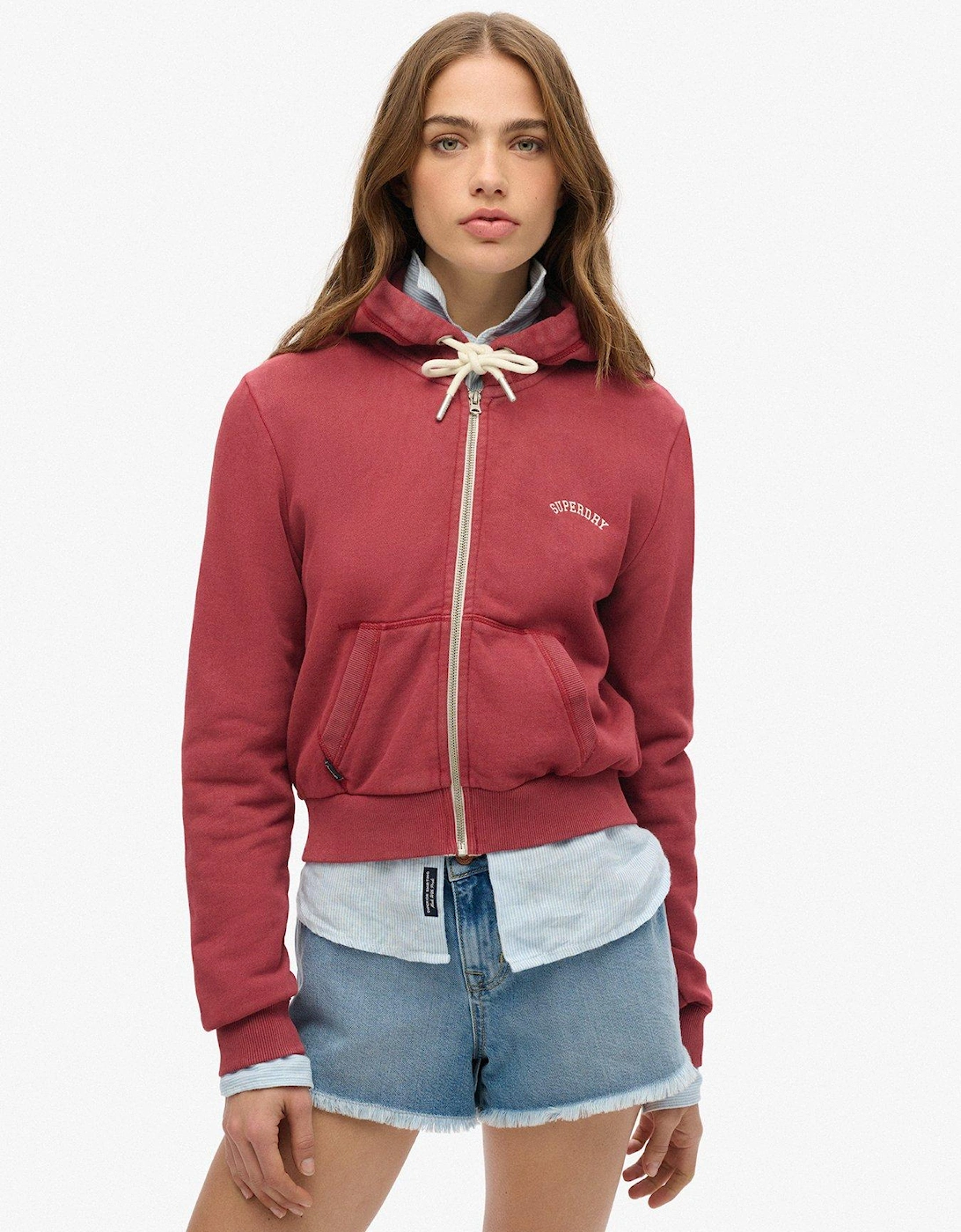 Essential Logo Cropped Zip Hoodie - Red, 2 of 1