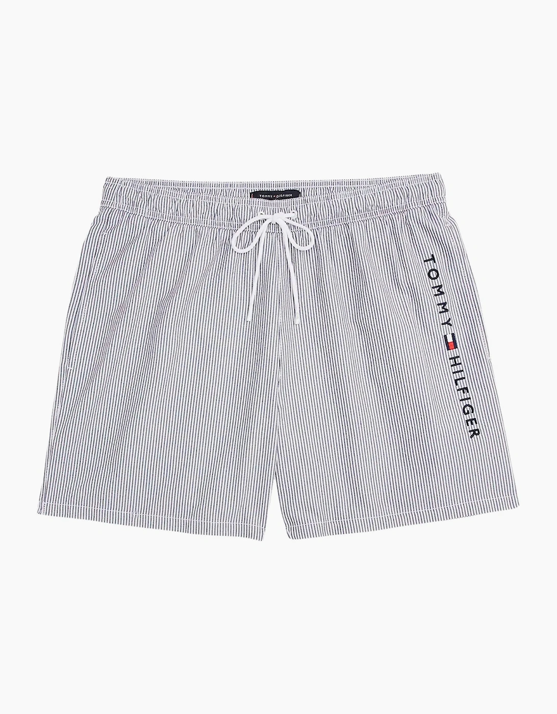 Tommy Hilfiger Men's Original Stripe Mid Length Swim Shorts, Ithaca White/Desert Sky - Grey - Size: 35/34/32