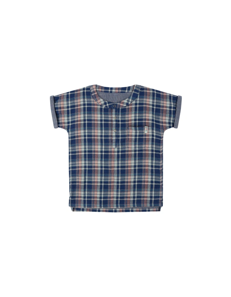 Boys Check Print T-Shirt - Navy