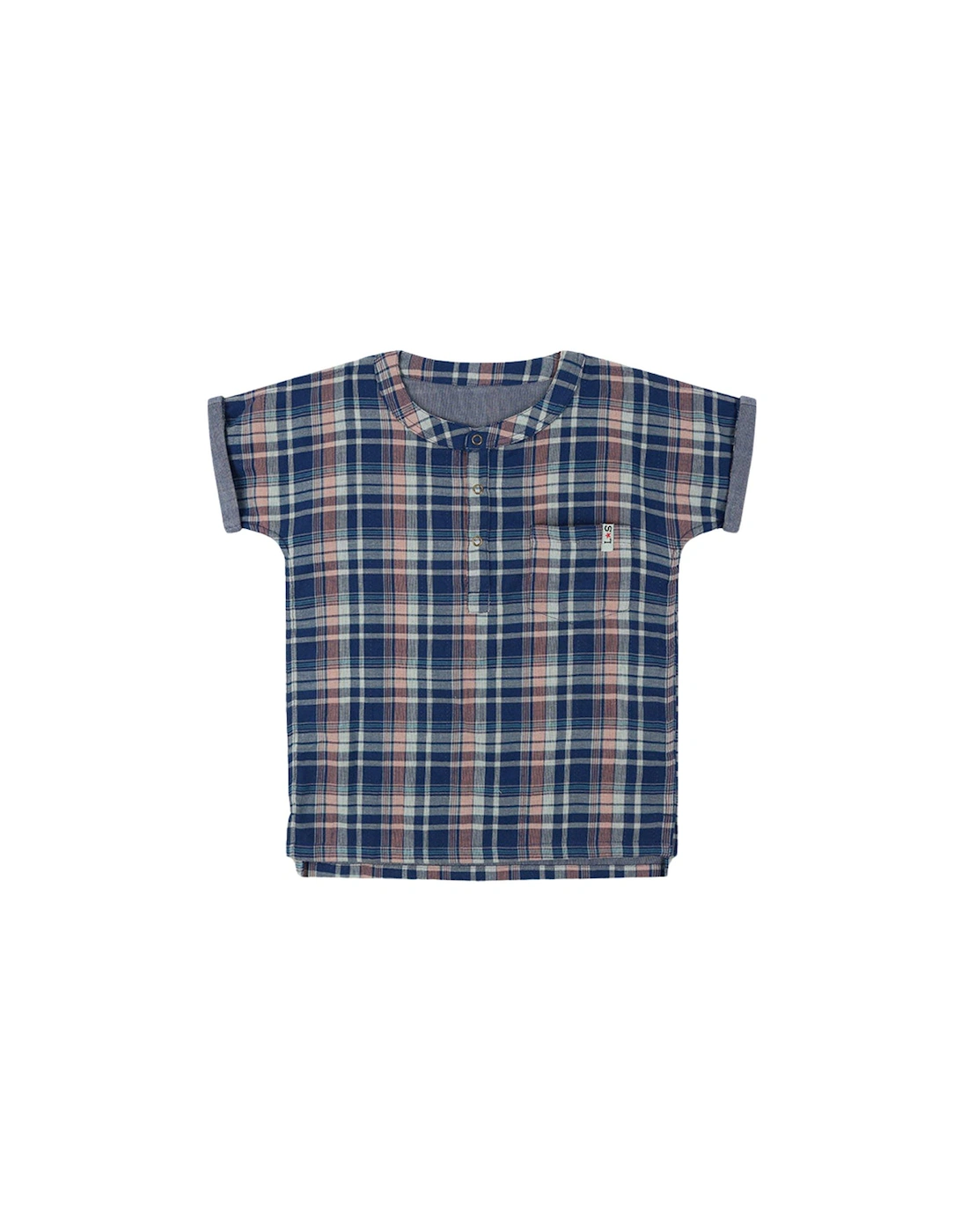 Boys Check Print T-Shirt - Navy, 2 of 1