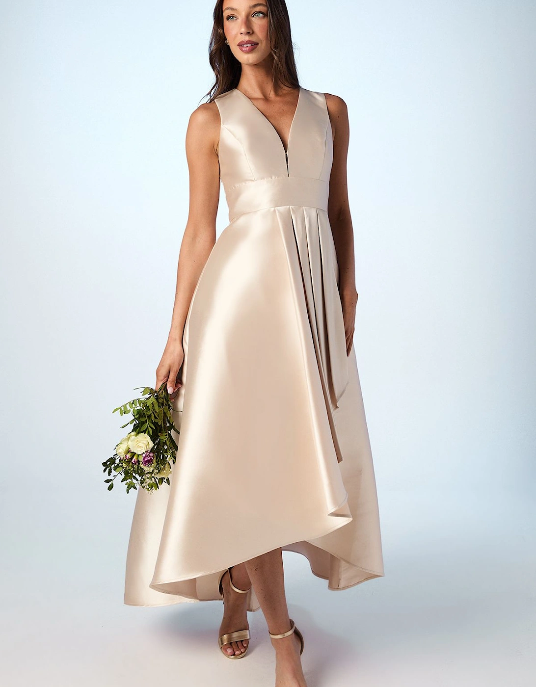 Honoured Petite Sleeveless Plunge Waterfall Twill Maxi Bridesmaid Dress, 2 of 1