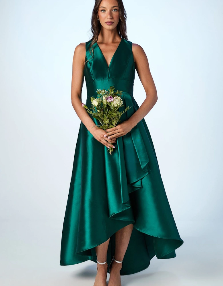 Honoured Petite Sleeveless Plunge Waterfall Twill Maxi Bridesmaid Dress
