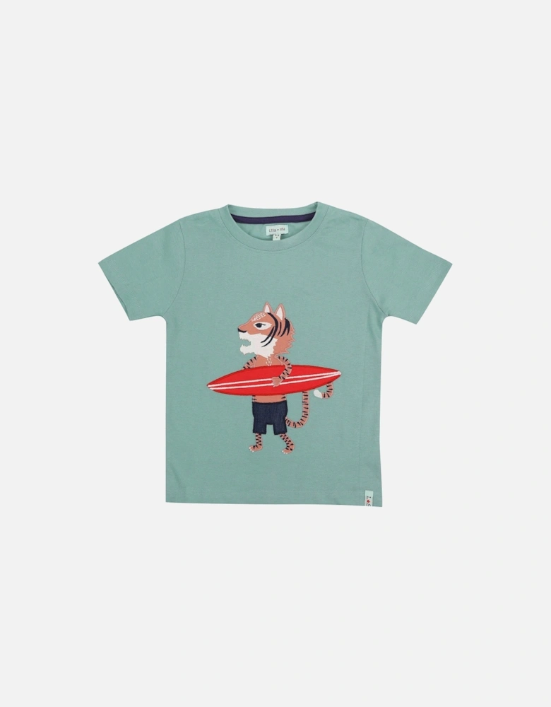 Boys Surfing Tiger Print T-Shirt - Blue