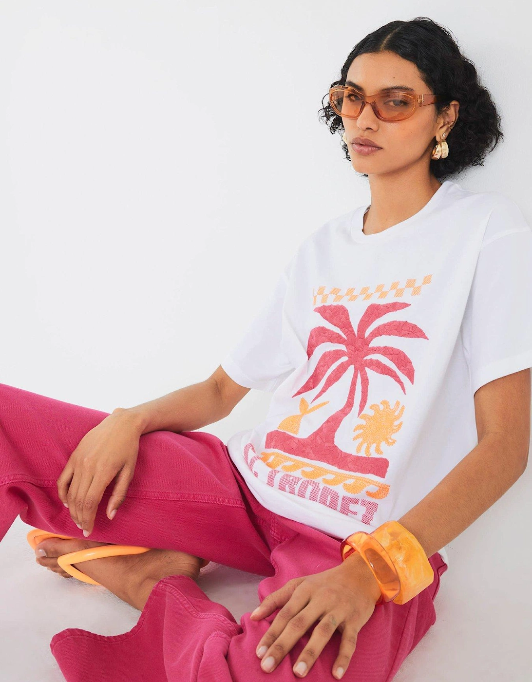 Short Sleeve St Tropez Embroidery T-Shirt - White, 2 of 1