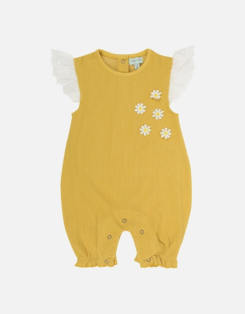Baby Girls Floral Applique Romper - Yellow