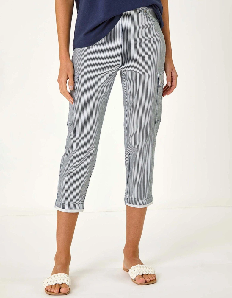 Stripe Cropped Cargo Trouser - Navy