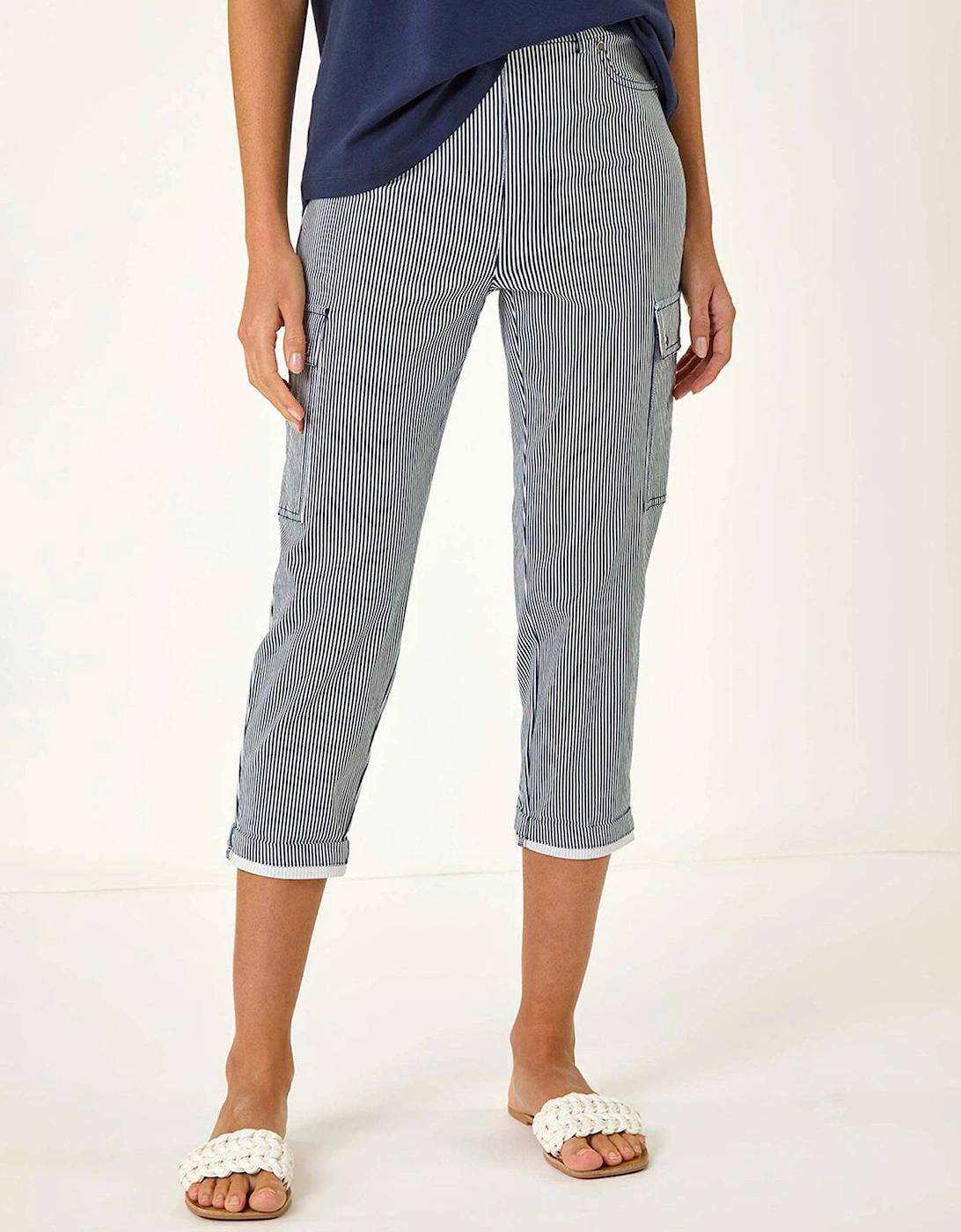 Stripe Cropped Cargo Trouser - Navy, 2 of 1
