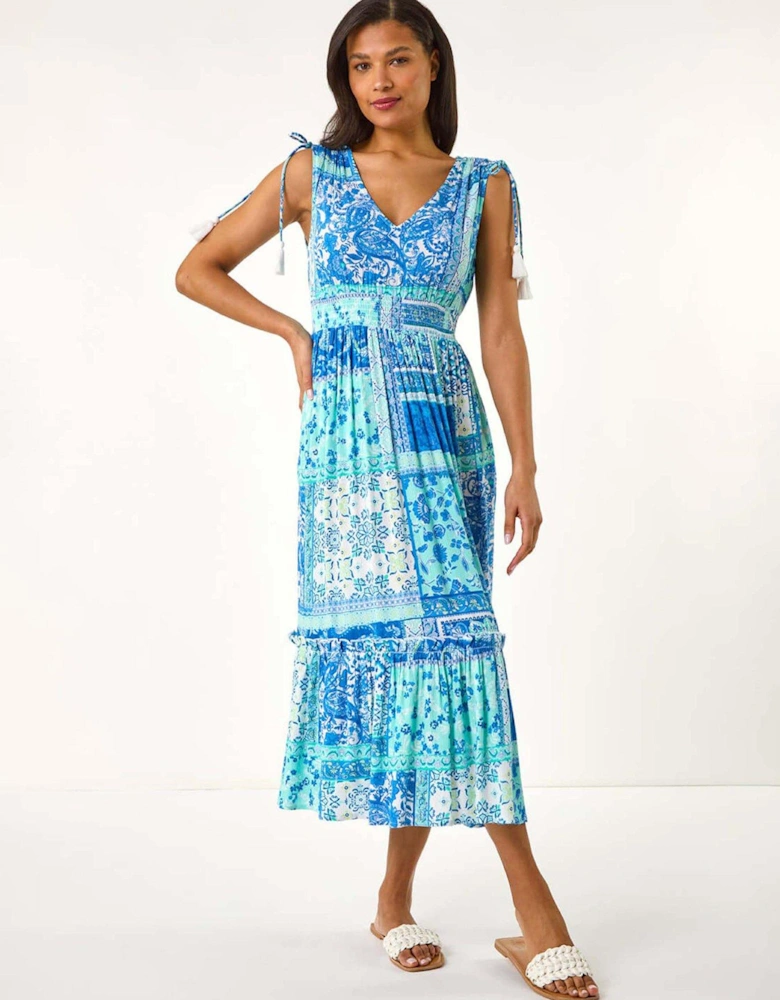 Patchwork Shimmer Maxi Dress - Blue
