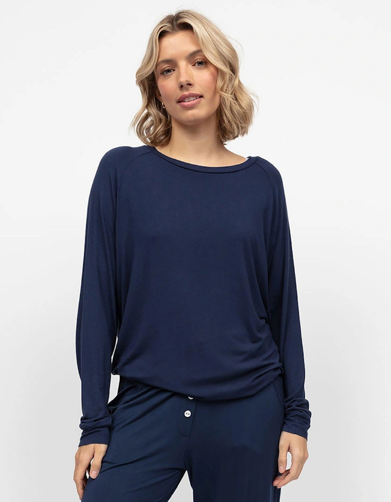 Marina Navy Slouch Jersey Long Sleeve Pyjama Top - Navy