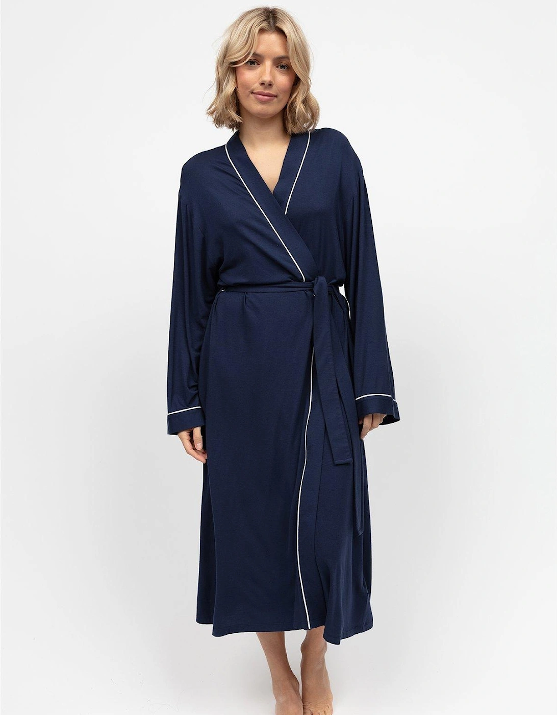 Marina Navy Jersey Long Sleeve Long Dressing Gown - Navy - Blue, 2 of 1