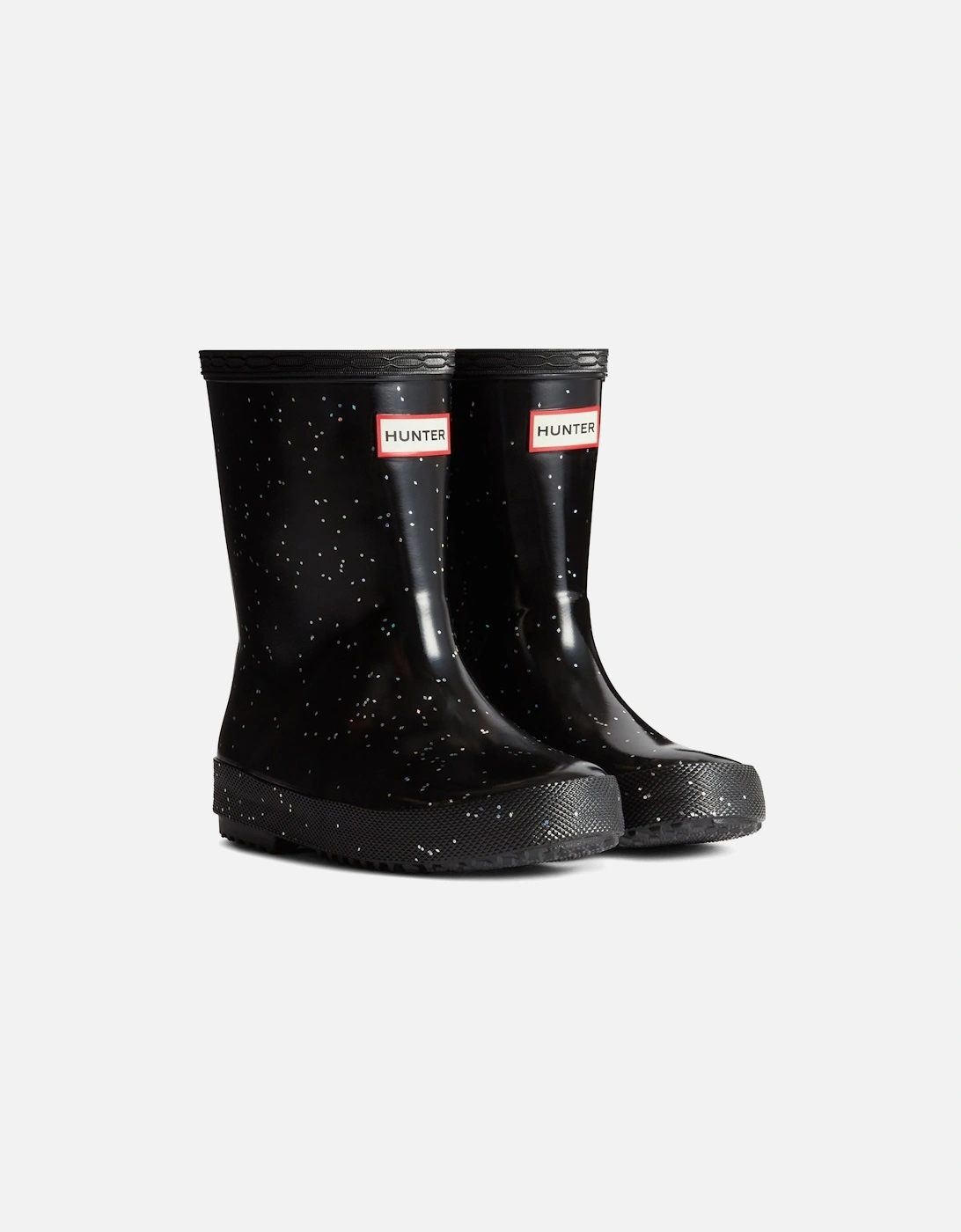 Girl's Hunter Kids First Giant Glitter Rubber Black Wellington Boots - Size: UK 9 / eu 27 / us 10