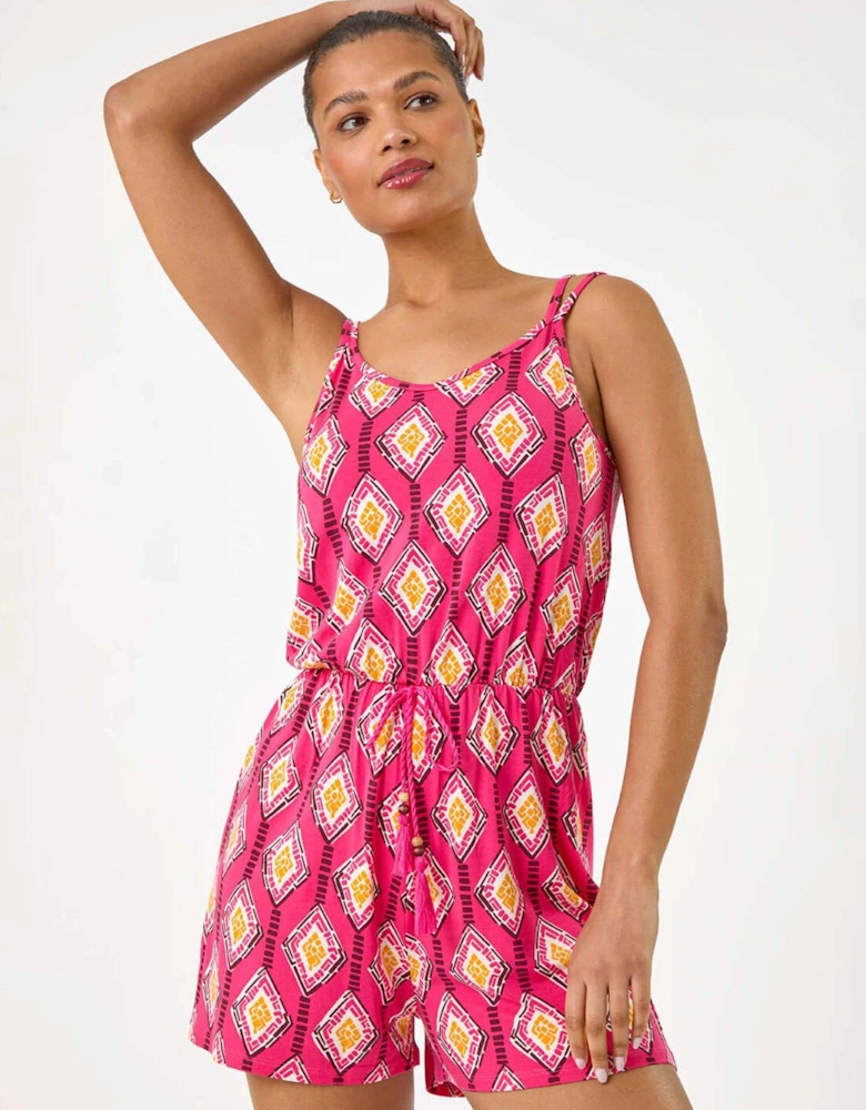 Geometric Double Strap Playsuit - Pink