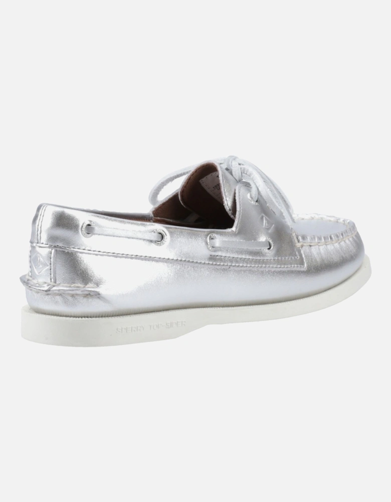 Sperry Authentic 2 Eye Leather Women's Silver Boat Shoes