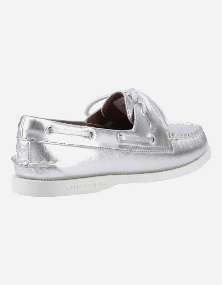 Sperry Authentic 2 Eye Leather Women's Silver Boat Shoes